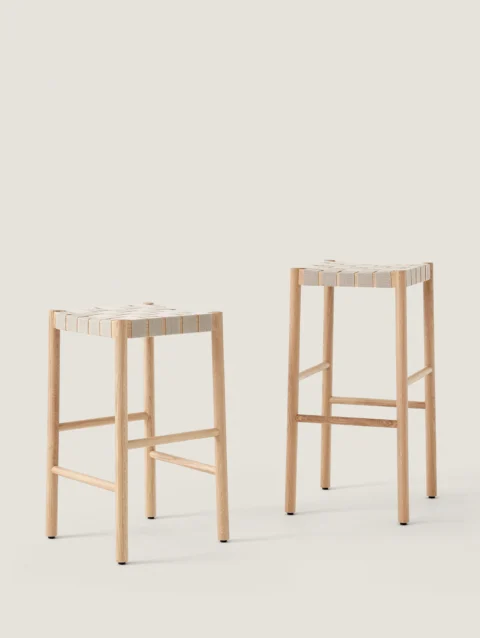 OAK AND LINEN WEBBING STOOL