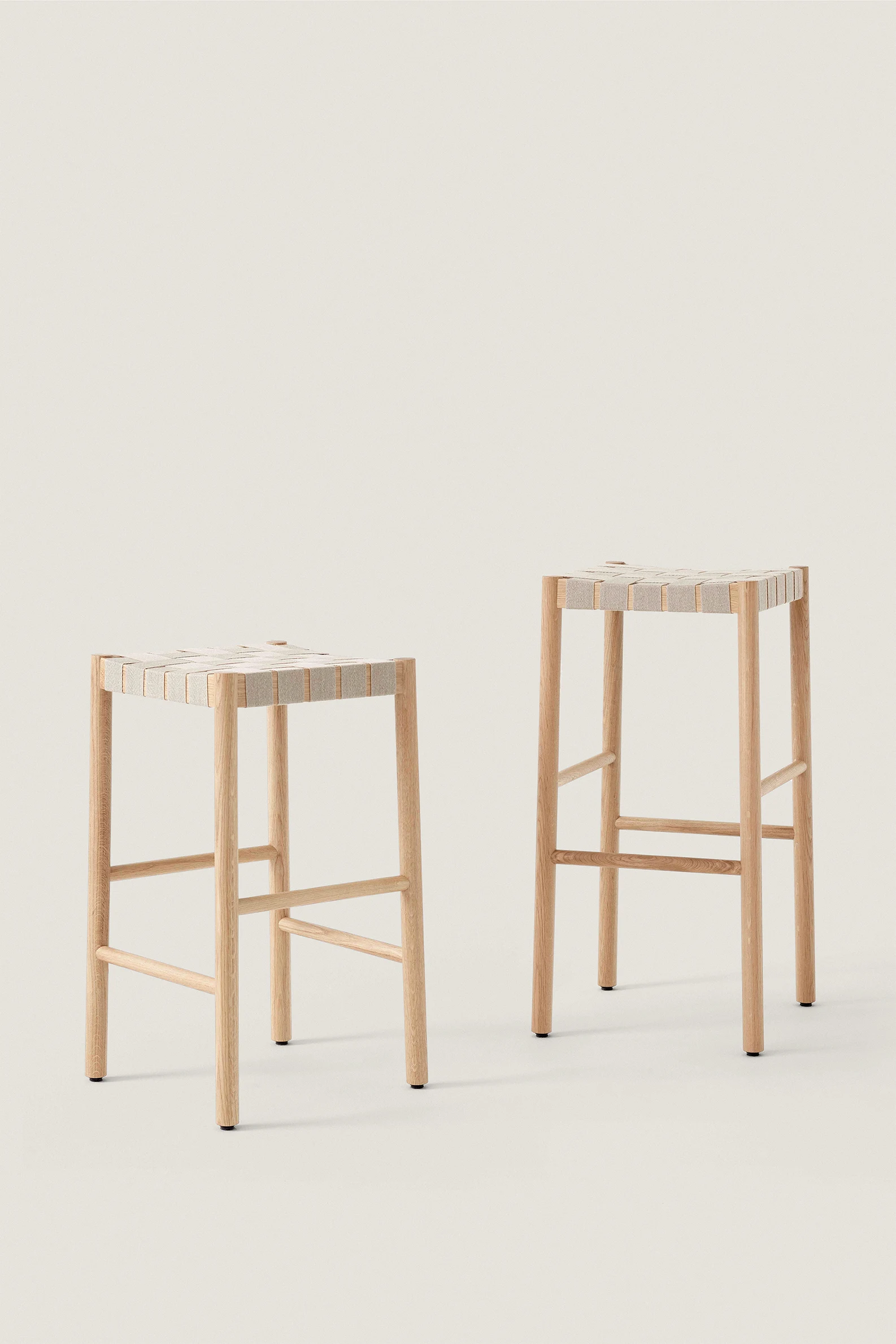 OAK AND LINEN WEBBING STOOL