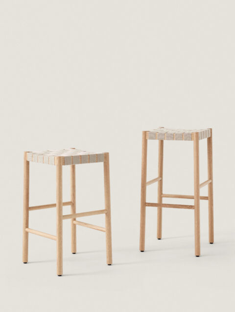 OAK AND LINEN WEBBING STOOL