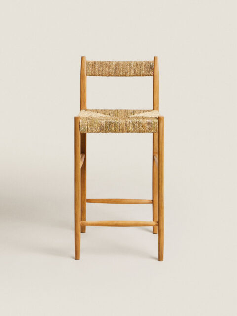 OAK AND SEAGRASS BAR STOOL