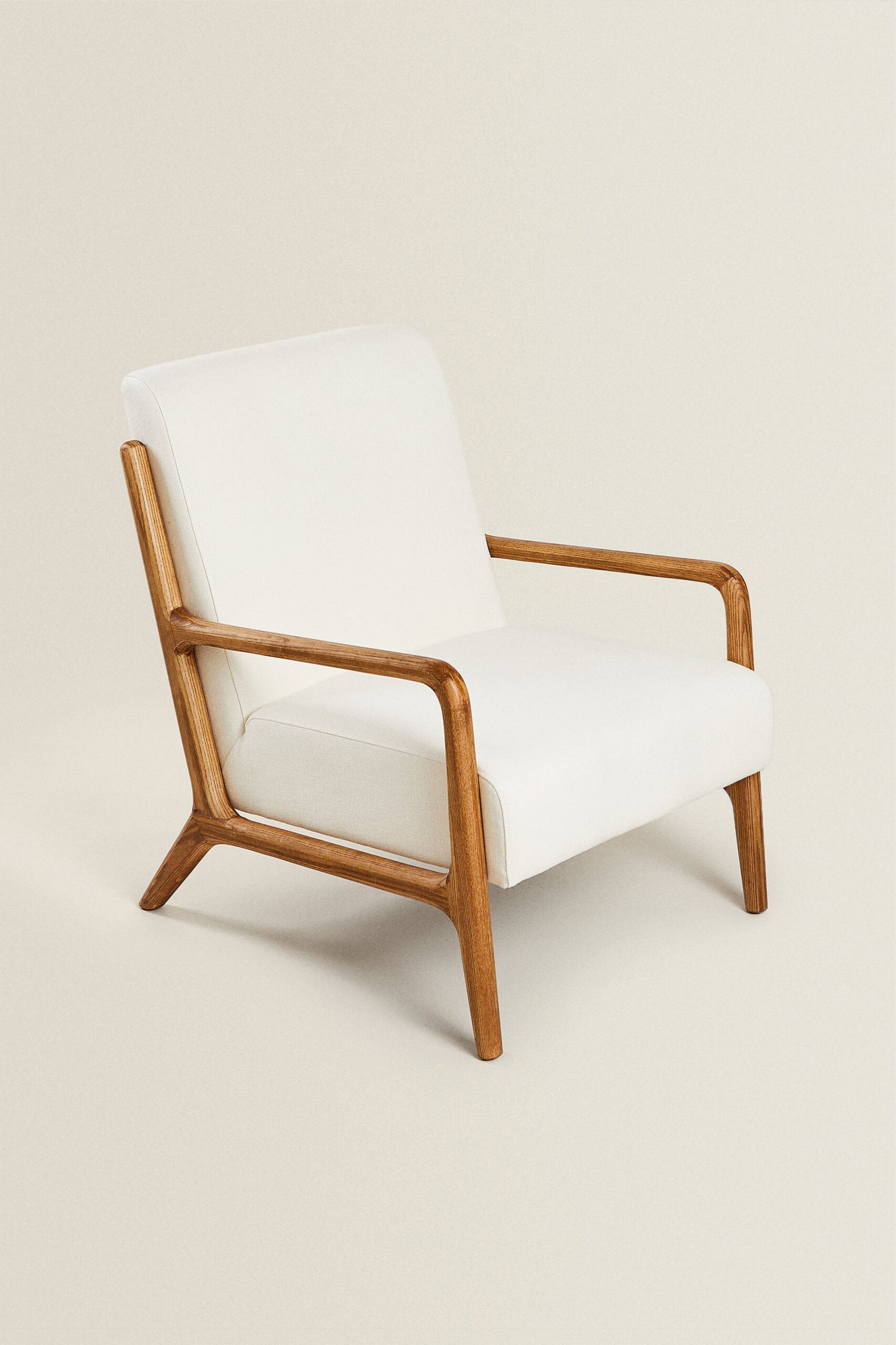 OAK WOOD AND LINEN ARM CHAIR - Image 3