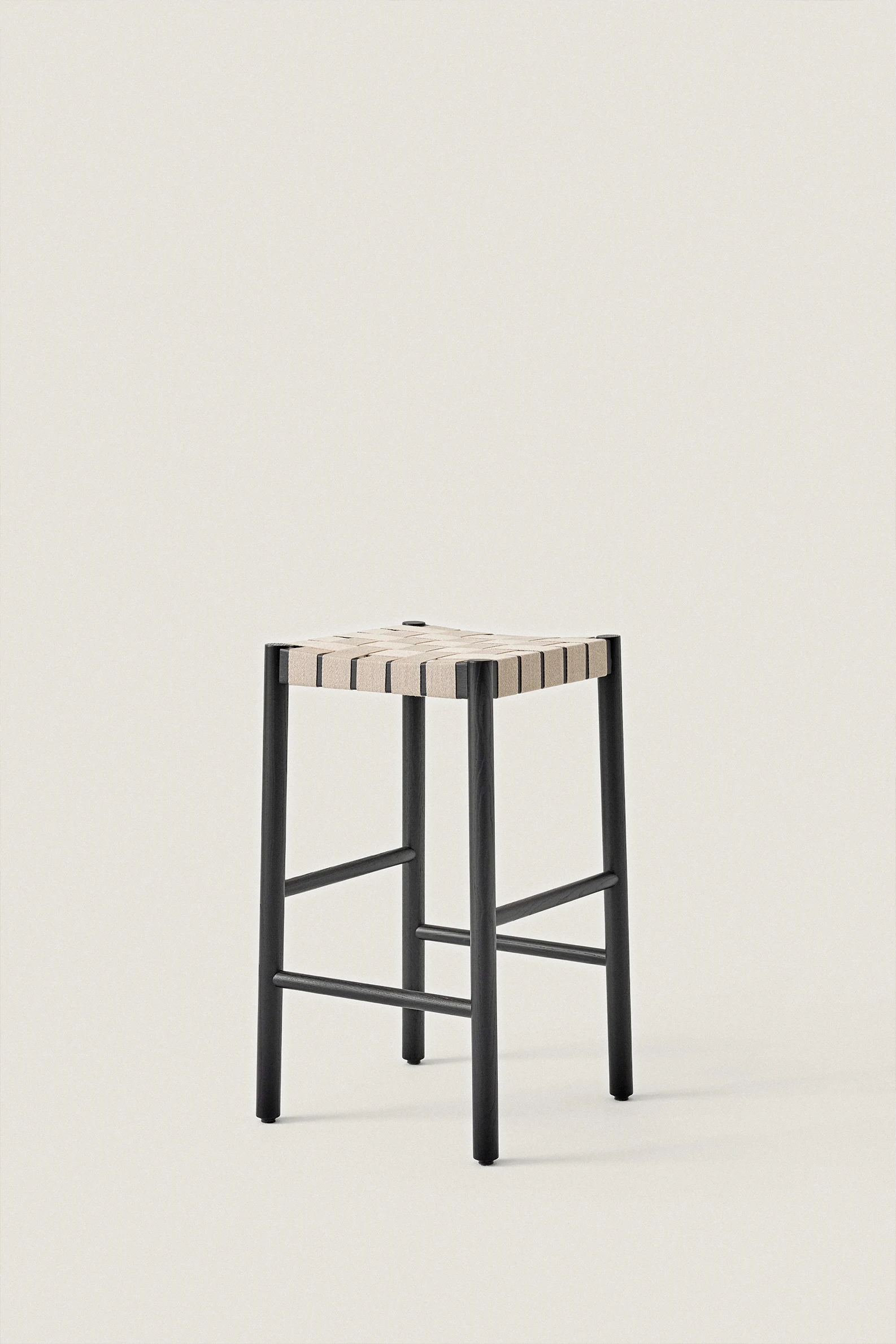 OAK AND LINEN WEBBING STOOL - Image 3