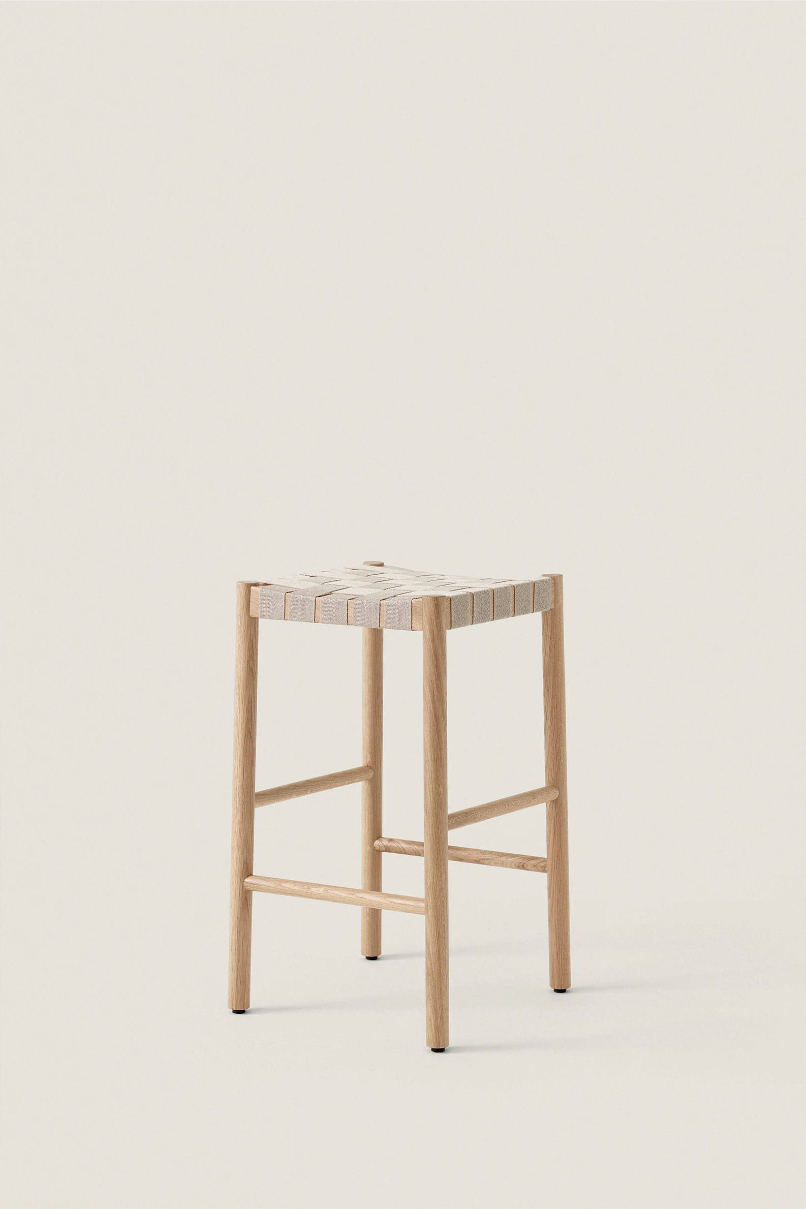 OAK AND LINEN WEBBING STOOL - Image 2