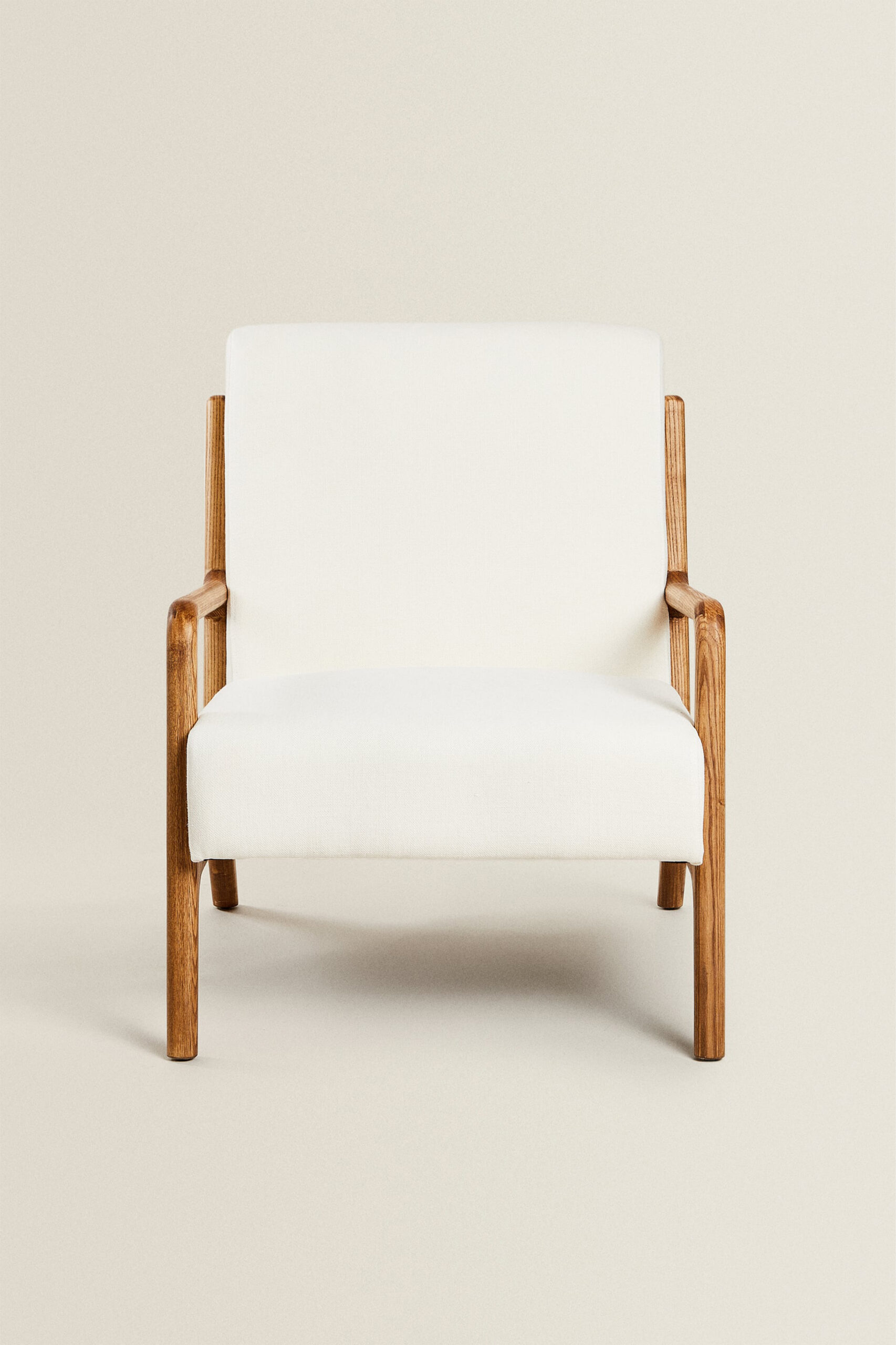 OAK WOOD AND LINEN ARM CHAIR - Image 4