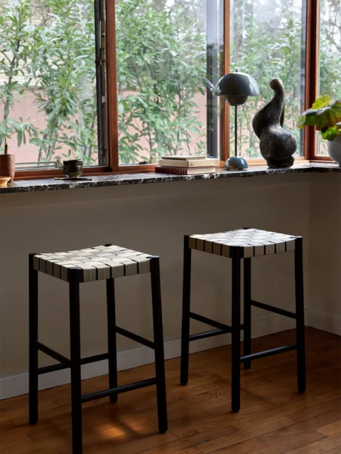 OAK AND LINEN WEBBING STOOL