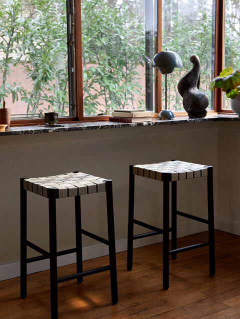 OAK AND LINEN WEBBING STOOL