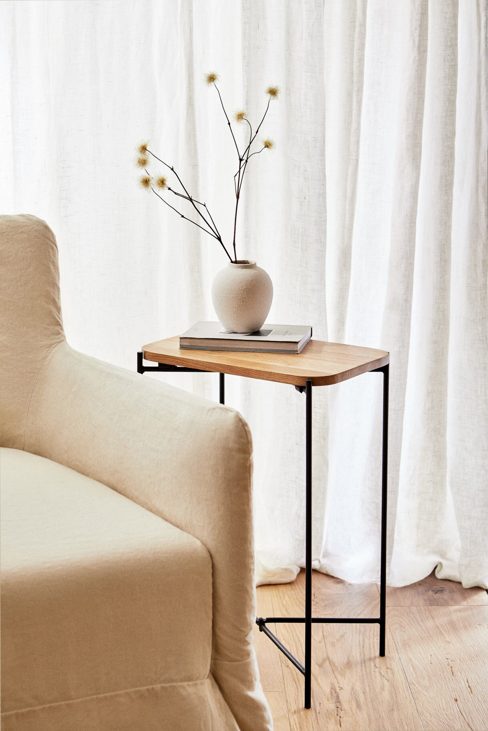 OAK AND METAL BEDSIDE TABLE - Image 6