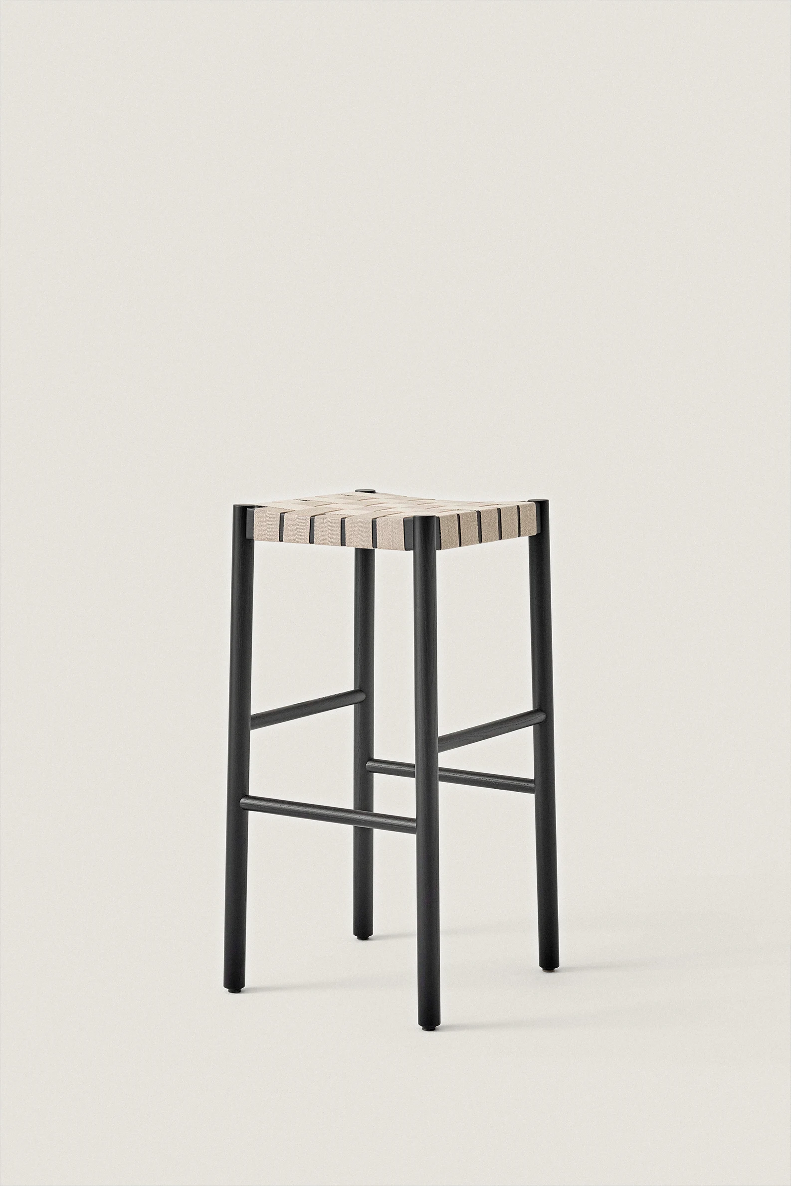 OAK AND LINEN WEBBING STOOL - Image 5