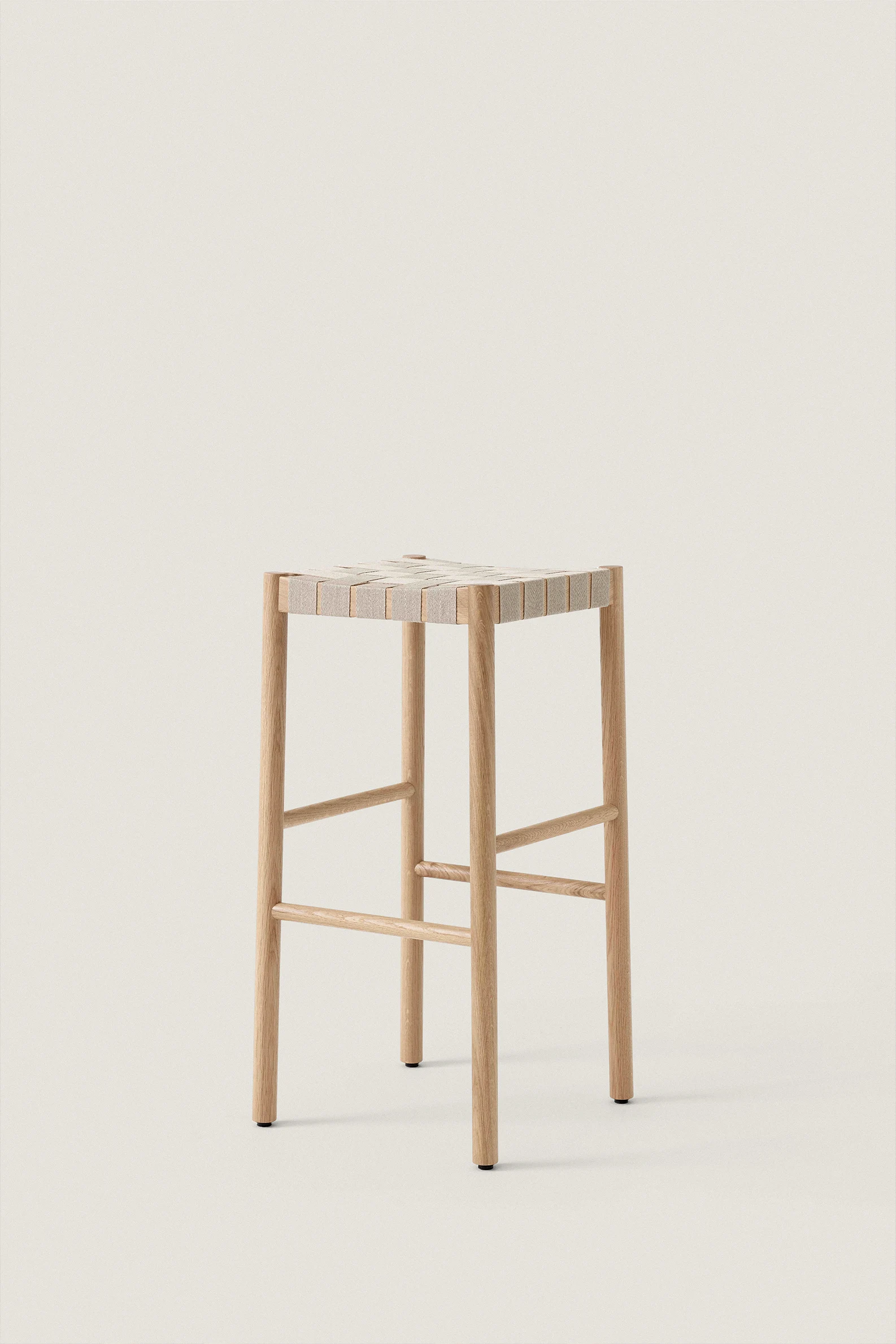 OAK AND LINEN WEBBING STOOL - Image 6