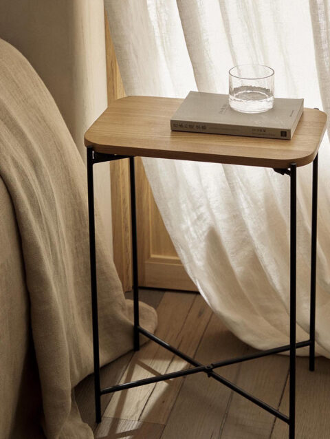 OAK AND METAL BEDSIDE TABLE